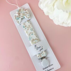 Attache tétine fleurie turquoise